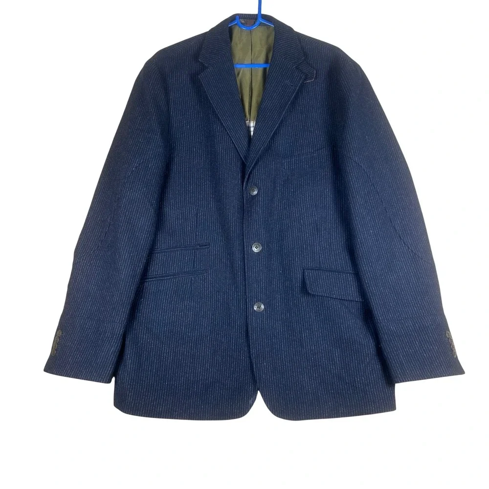Kroon Men Navy Pinstripe LambsWool Cashmere Ritchie Sport Coat Blazer Jacket 42R